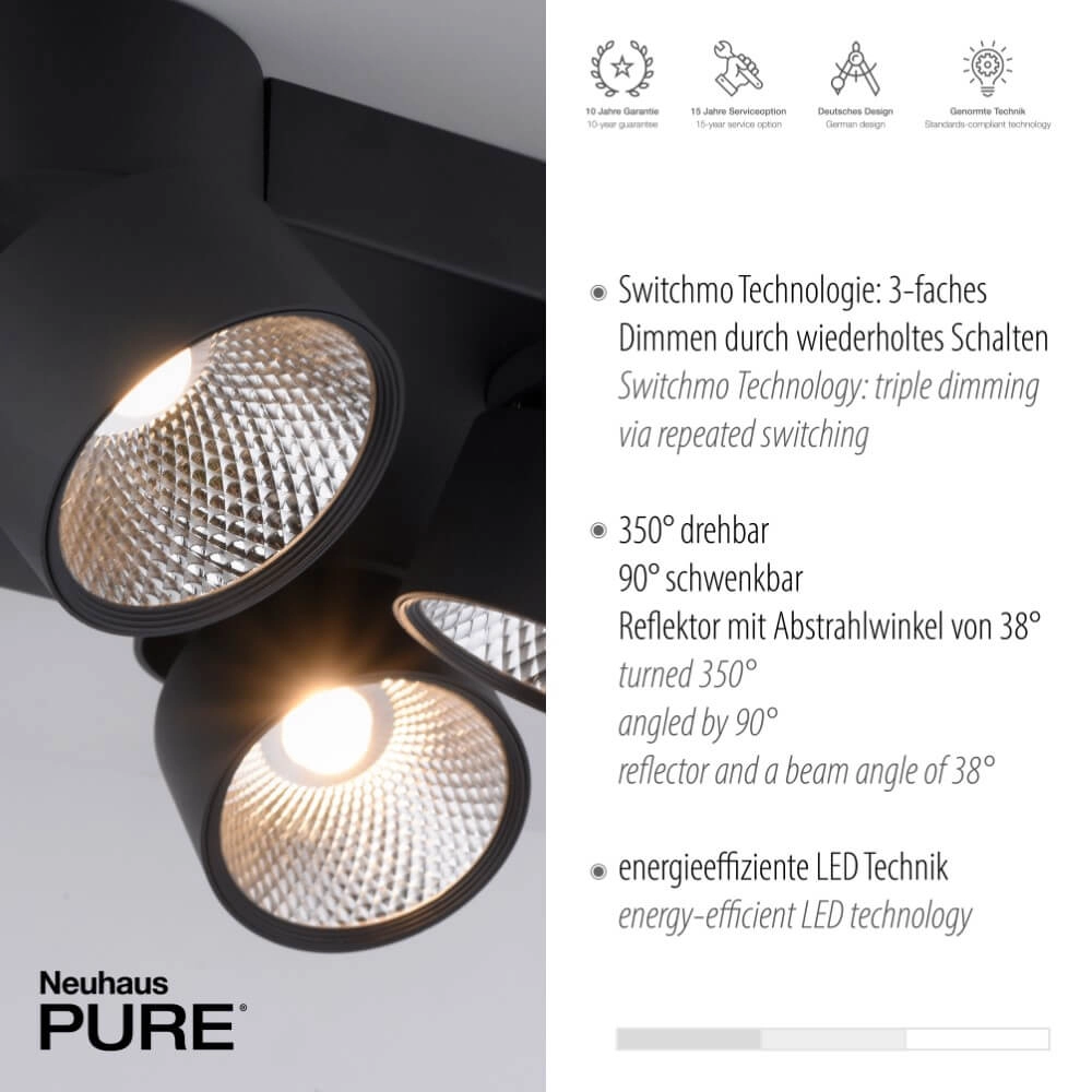 Plafondlamp Pure Nola 4-lichts zwart Paul Neuhaus 4012248372012