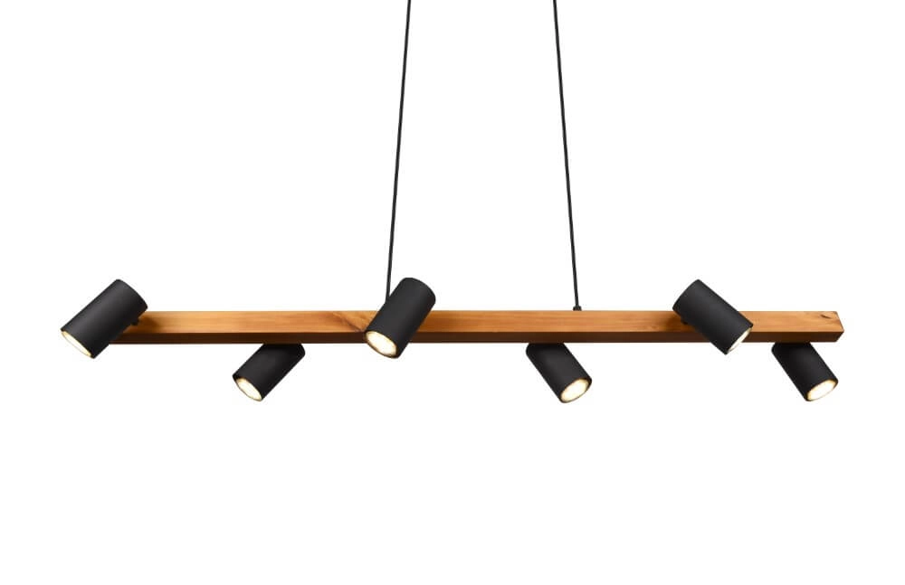Hanglamp Marley 6-lichts zwart met hout Trio 4017807523843
