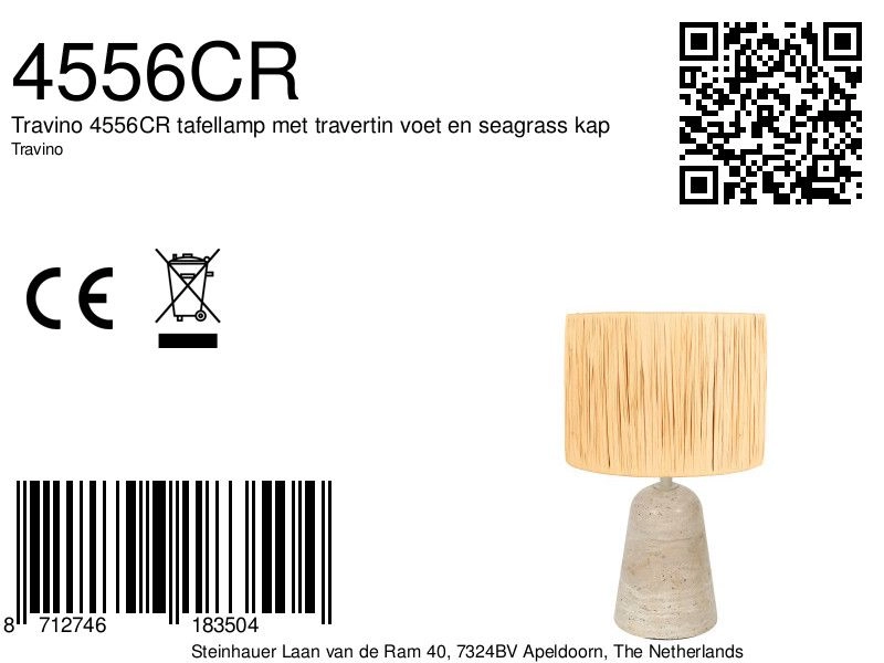 Tafellamp steen Travino met stro kap Ø20cm Steinhauer 8712746183504