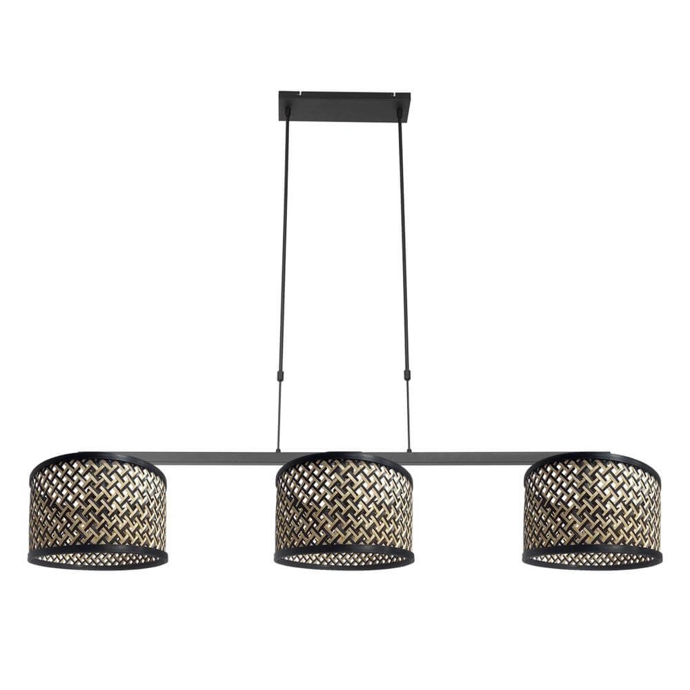 3-lichts hanglamp Stang zwart met bamboe 3-lichts hanglamp Stang zwart met bamboe