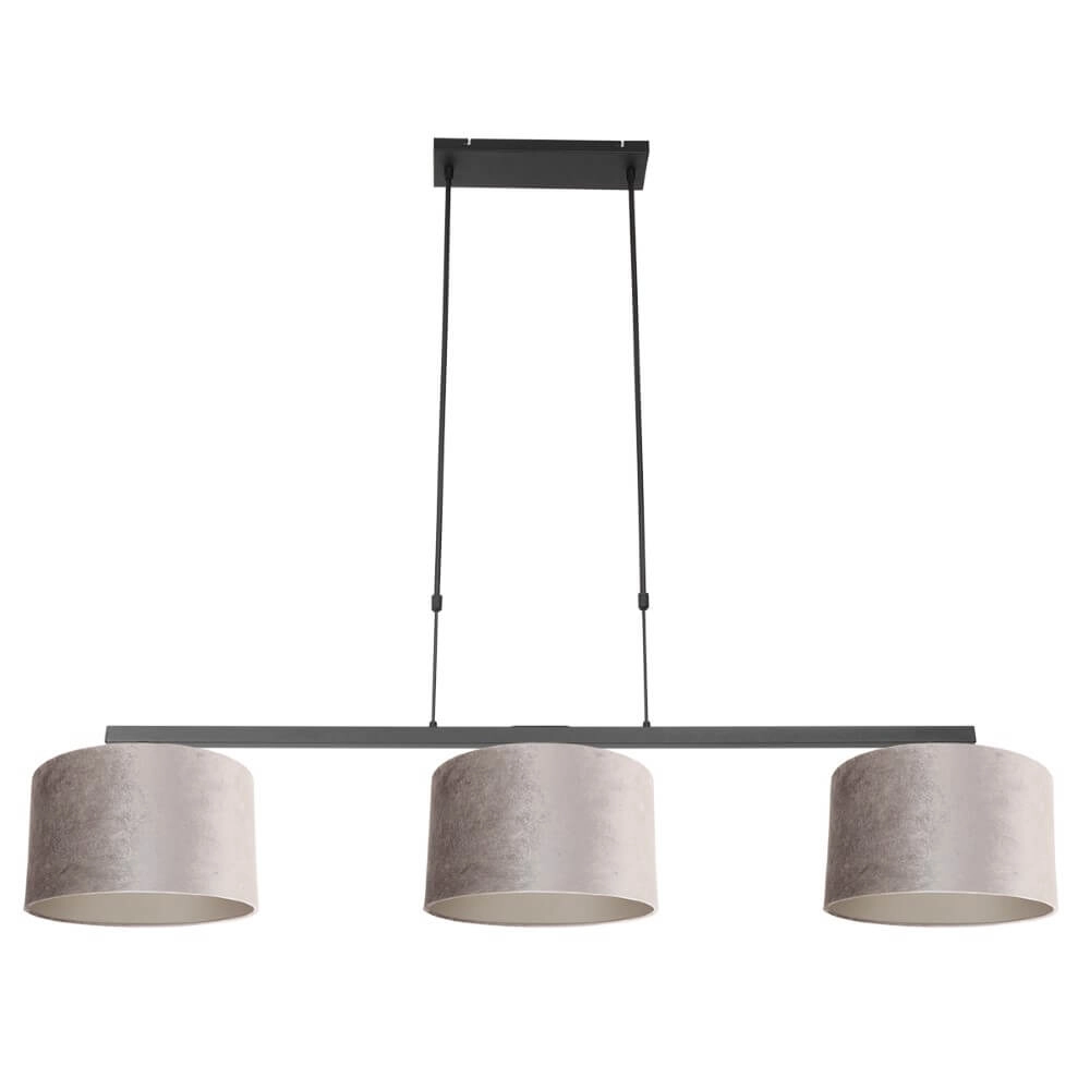 Zwarte hanglamp Stang met taupe velours kappen