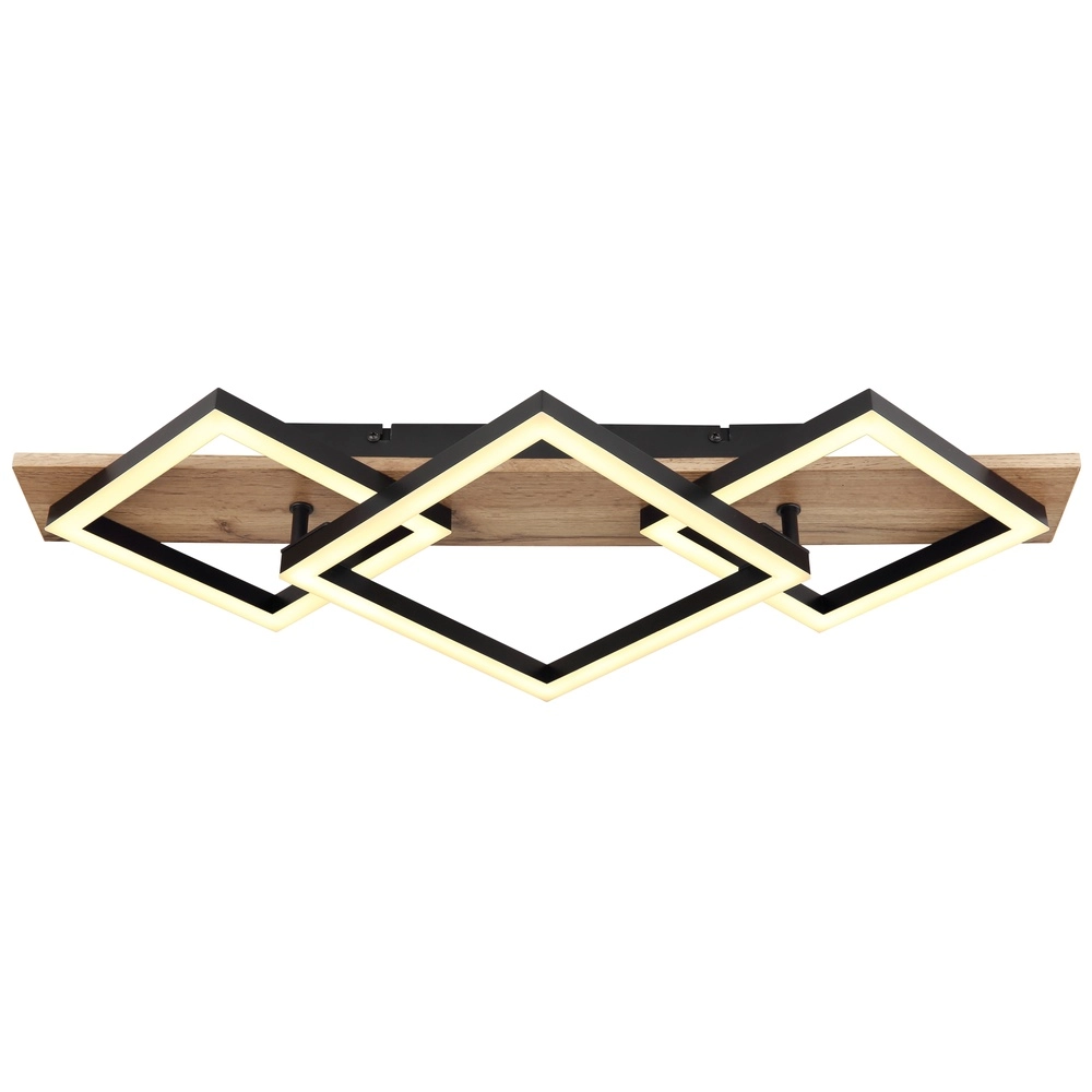 Plafondlamp Beatrix 61cm vierkantjes zwart met hout Globo 9007371445394