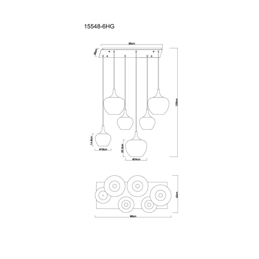 Zwarte hanglamp Maxy met rood glas 6-lichts Globo 9007371450985