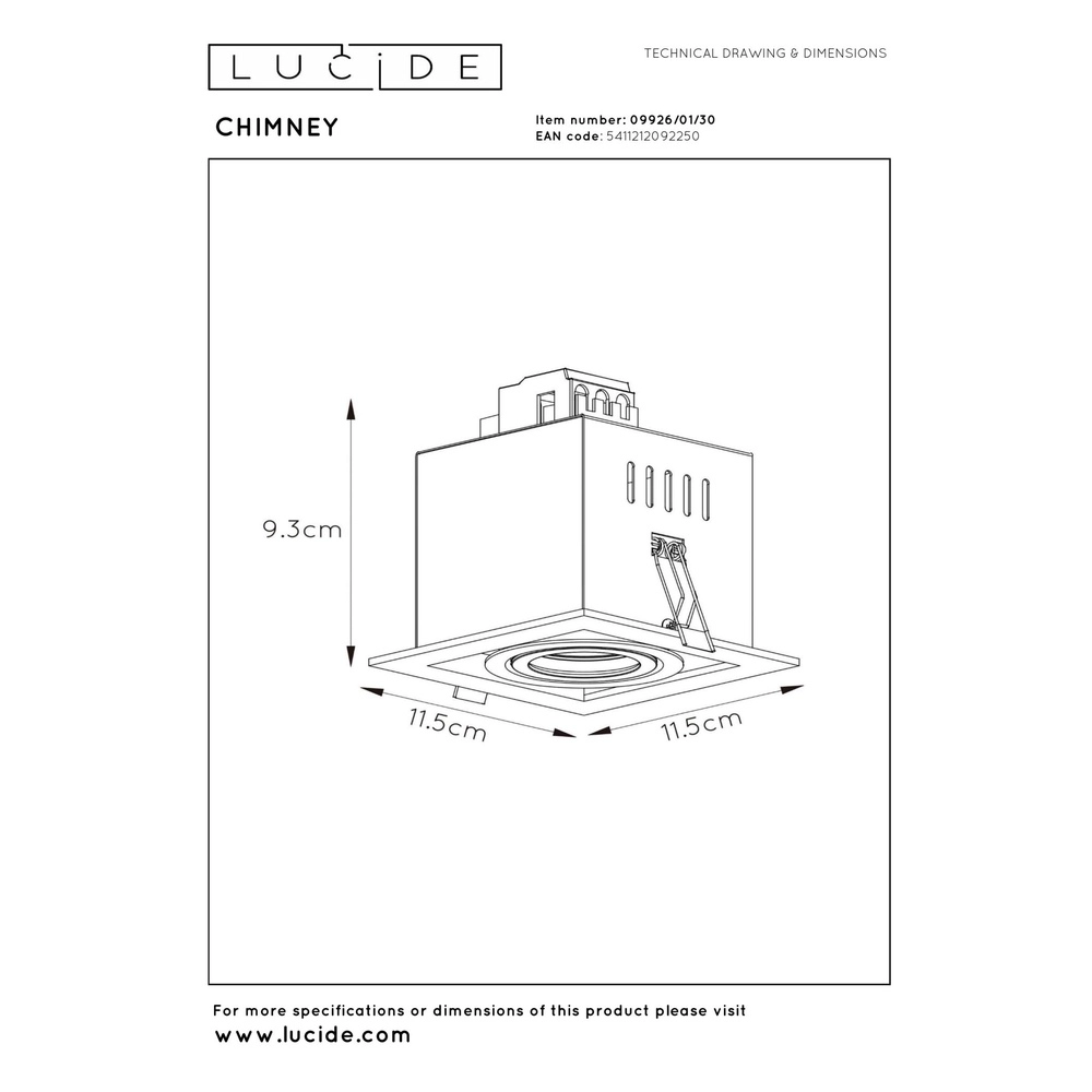 Vierkante inbouwspot Chimney enkel zwart Lucide 5411212092250