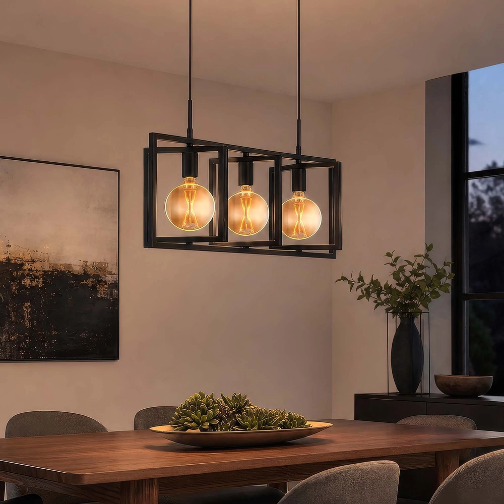 Eetkamer hanglamp Plaza 3-lichts zwart Searchlight 5,05342E+12