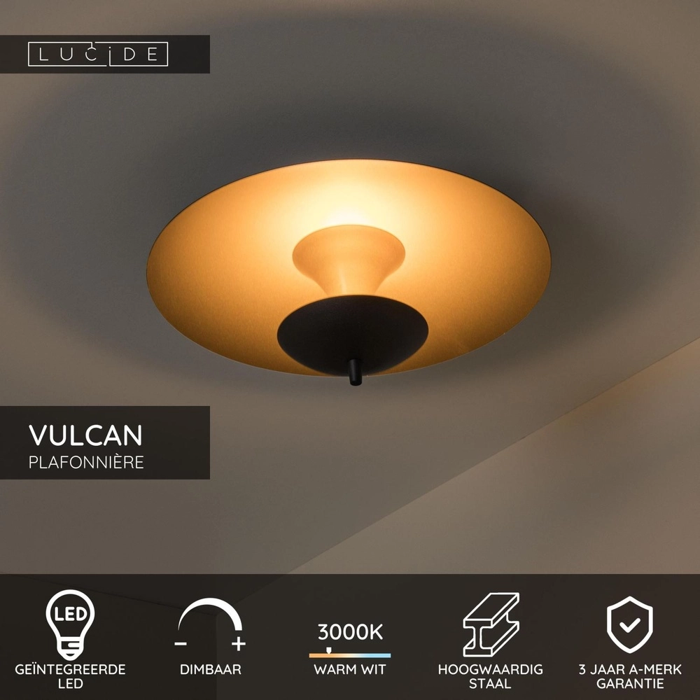 Design plafondlamp Vulcan goud met zwart Lucide 5411212303448
