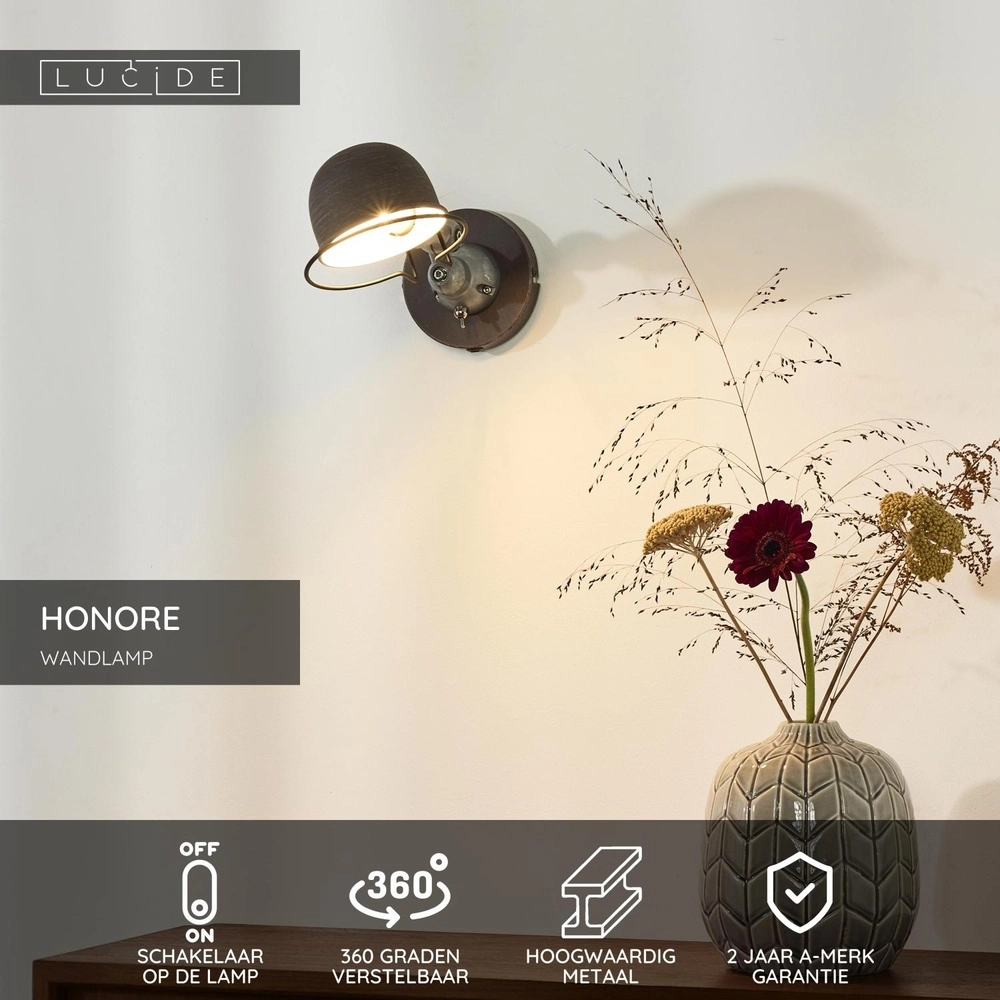 Klassieke wandlamp Honore roestbruin Lucide 5411212450371