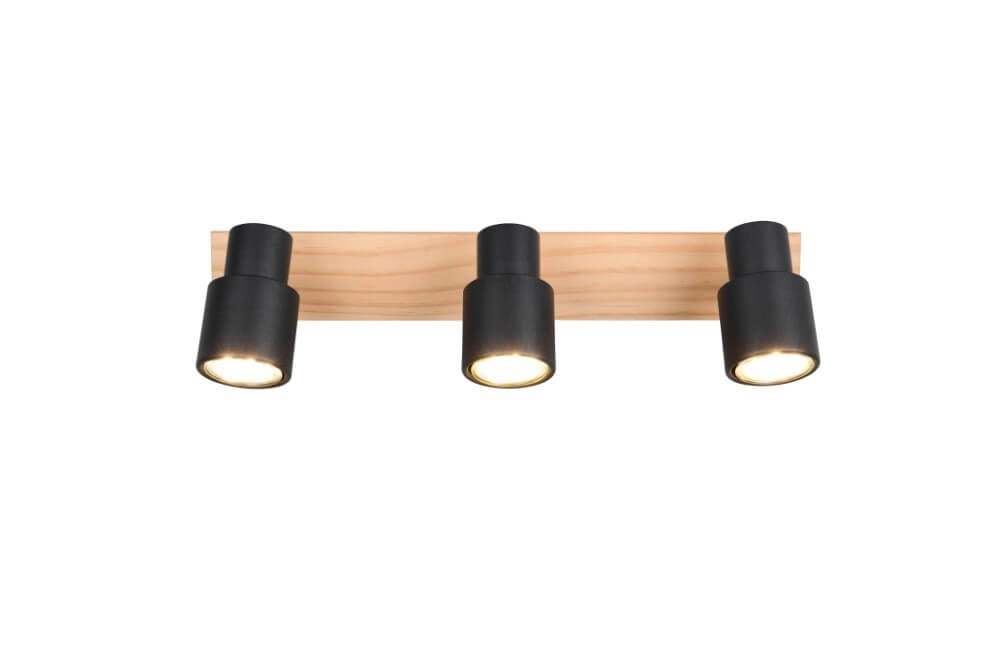 3-lichts plafondlamp Pierre zwart met hout Trio 4017807638196