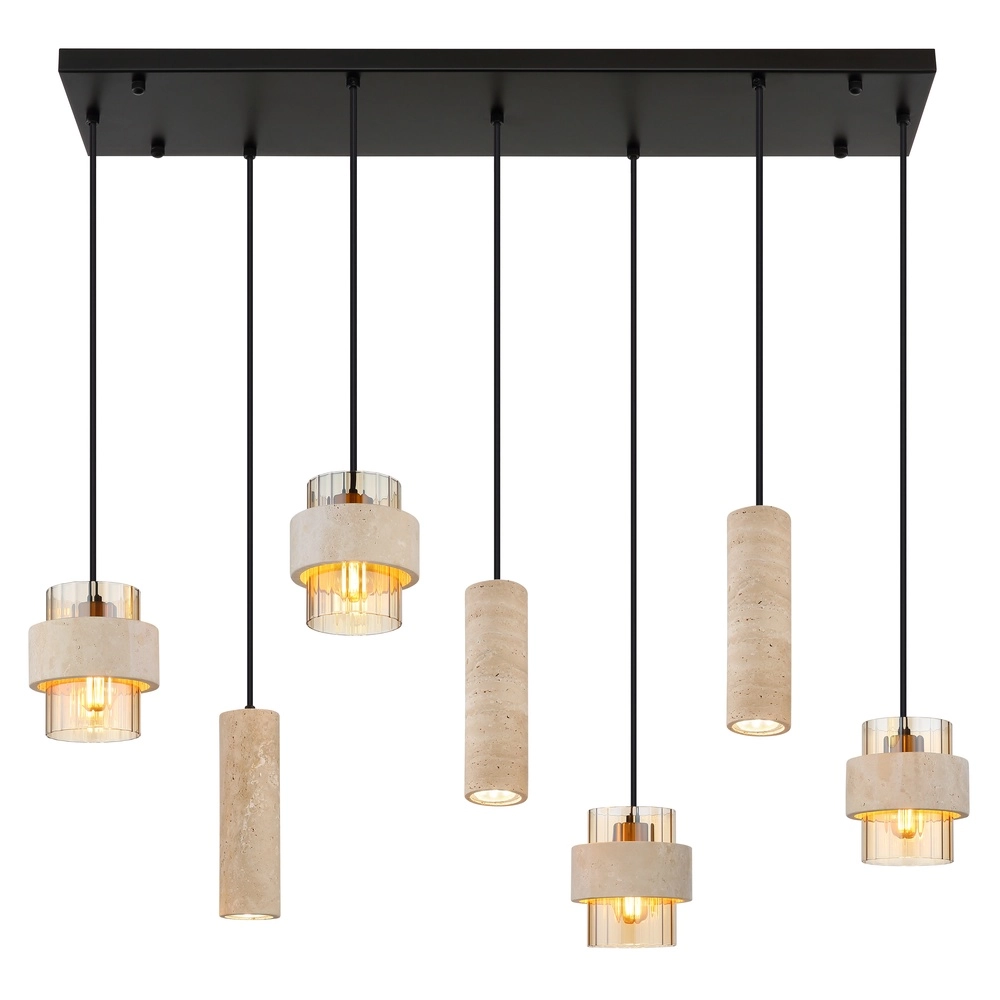 7-lichts hanglamp Daren zwart met marmer Globo 9007371583669