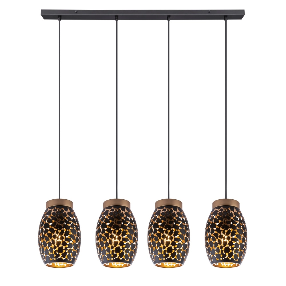 4-lichts hanglamp Narri zwart met goud - grove gaatjes