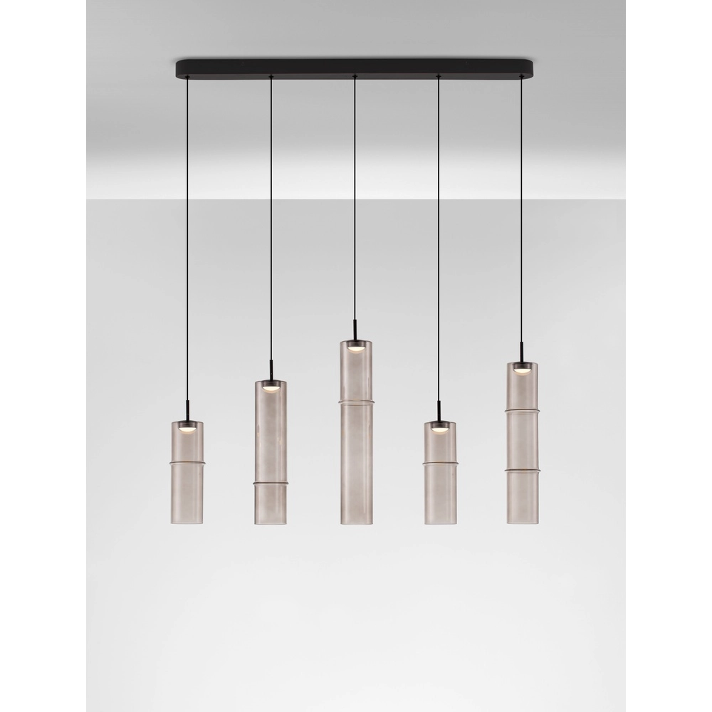Unieke hanglamp Sano recht 5-lichts smoke glas