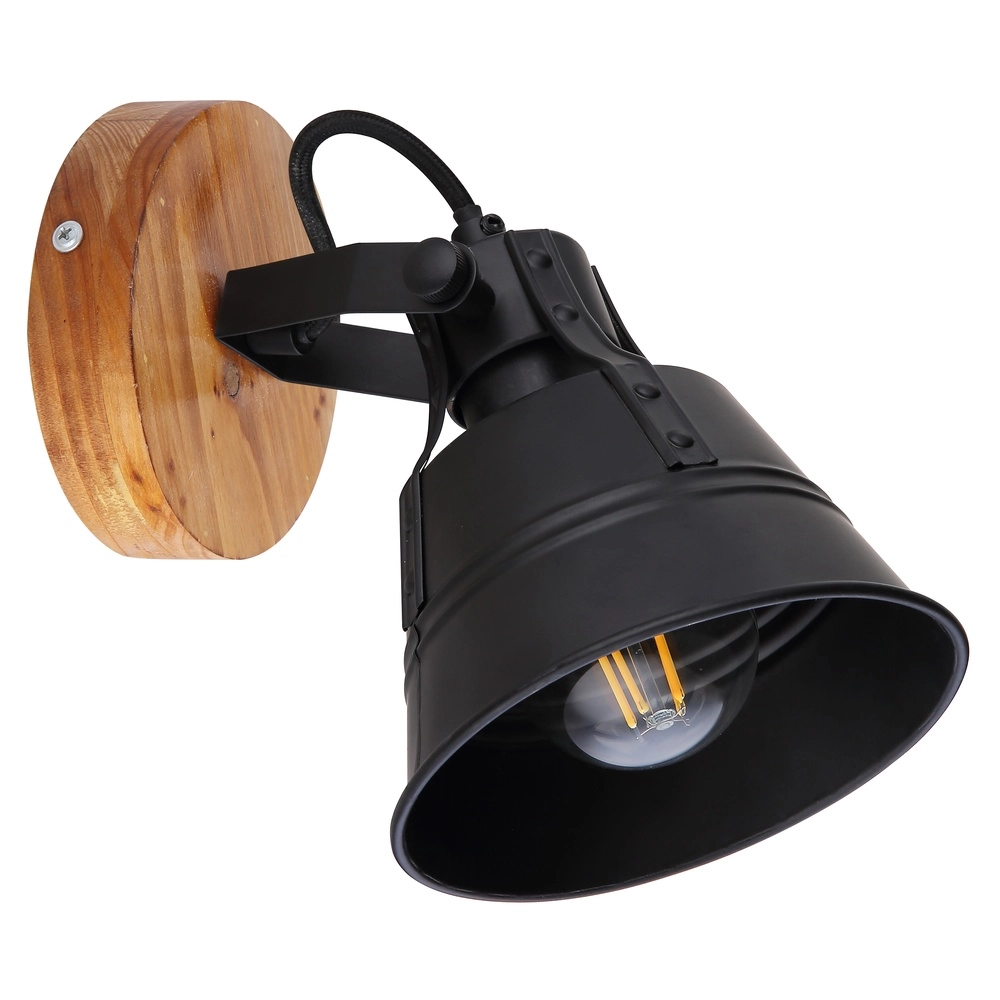 Landelijke wandlamp Günther zwart met hout Globo 9007371413720