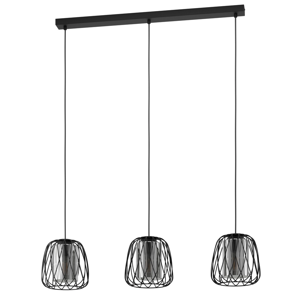 Draad hanglamp Floresta 3L - met smoke glas