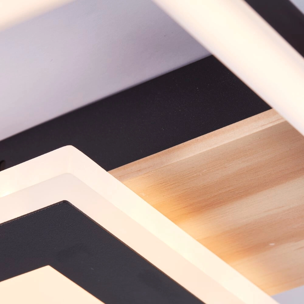 Plafondlamp Baldo vierkant zwart met hout Brilliant 4004353420030