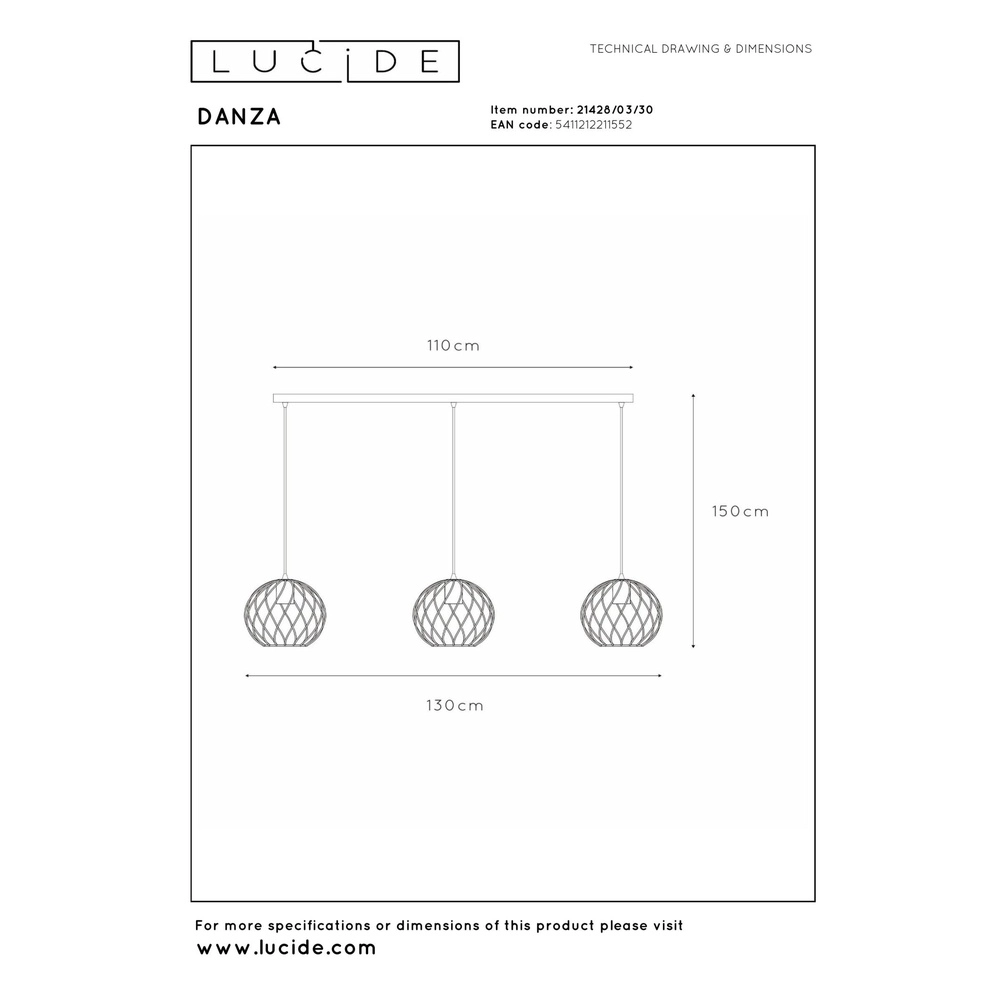 3-lichts hanglamp Danza zwart Lucide 5411212211552