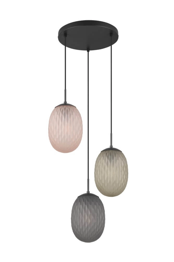 3-lichts hanglamp Facette met geribbeld gekleurd glas Trio 4017807616835