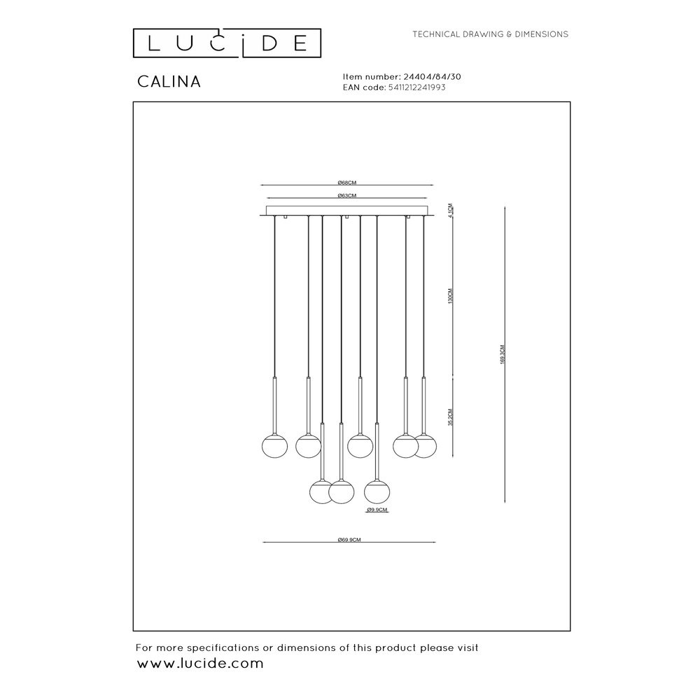 Vide hanglamp Calina 12 lichts met witte bollen Premium by Lucide 5411212241993