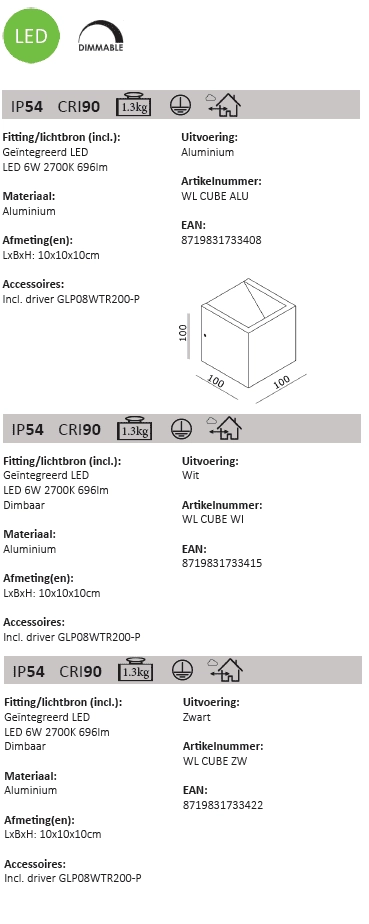 Buitenlamp up down Cube 10cm-aluminium Artdelight 8719831733408