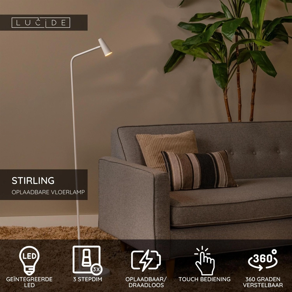 Oplaadbare vloerlamp Stirling wit Lucide 5411212361271