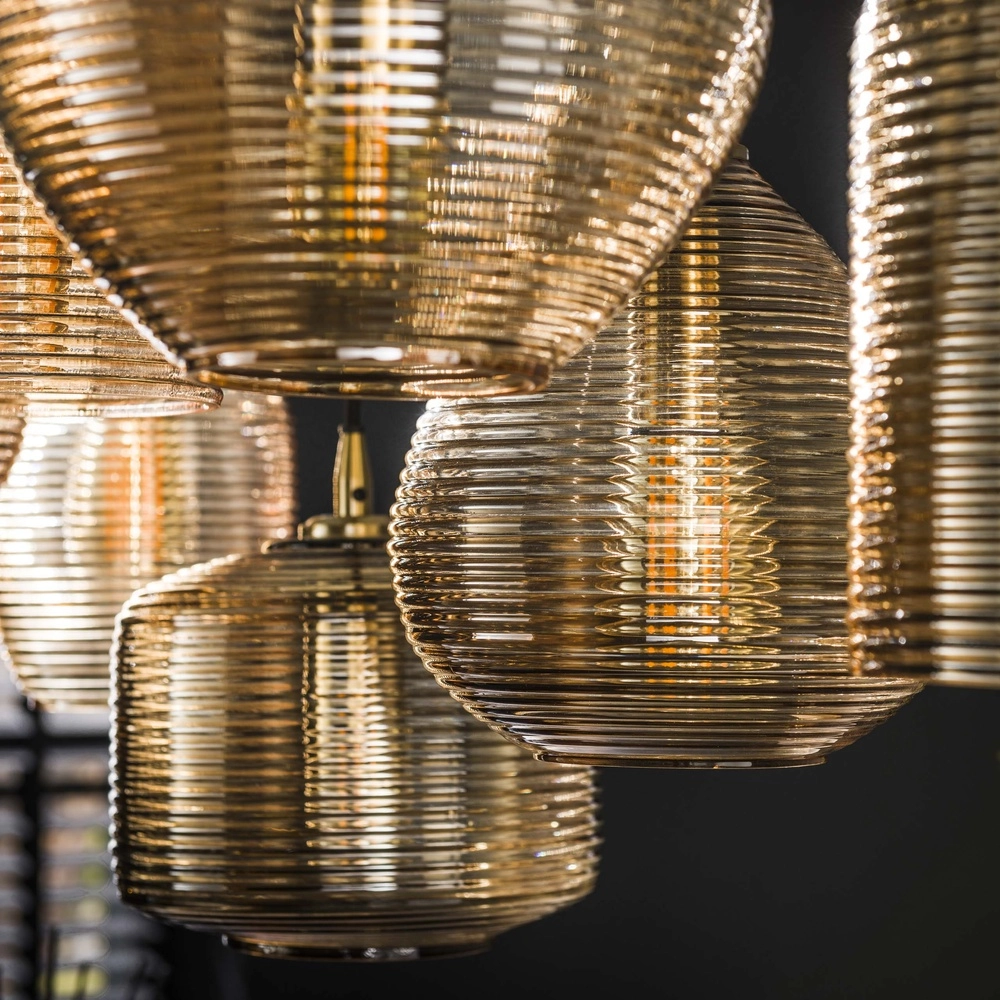 Eetkamer hanglamp Stripe 7-lichts - geribbeld glas Lyora 8716803511125
