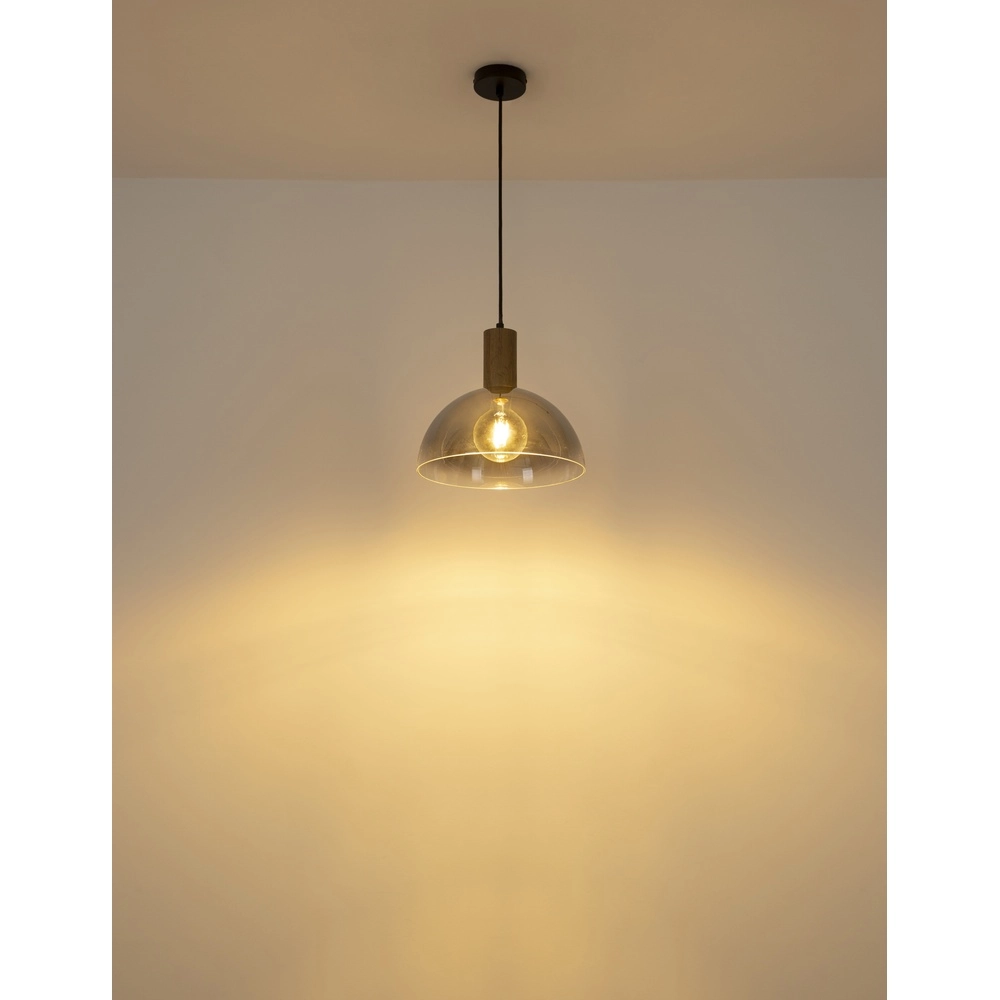 Landelijke hanglamp Romy zwart met hout Globo 9007371580354