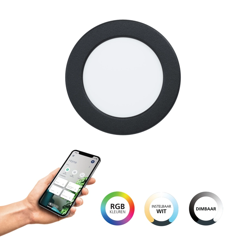 IP44 inbouw lamp Fueva 6-Z Zigbee - zwart - Ø 12cm Eglo 9008606330973