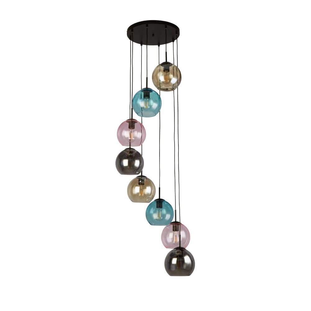 8-lichts hanglamp Mardi Gras II met meerder kleuren glas 8-lichts hanglamp Mardi Gras II met meerder kleuren glas