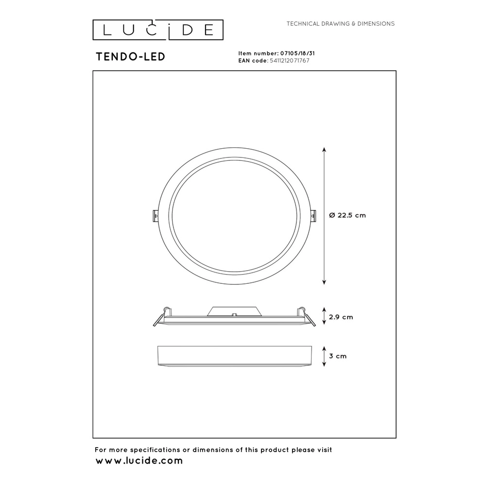 Witte plafonniere Tendo-Led Ø 22cm Lucide 5411212071767