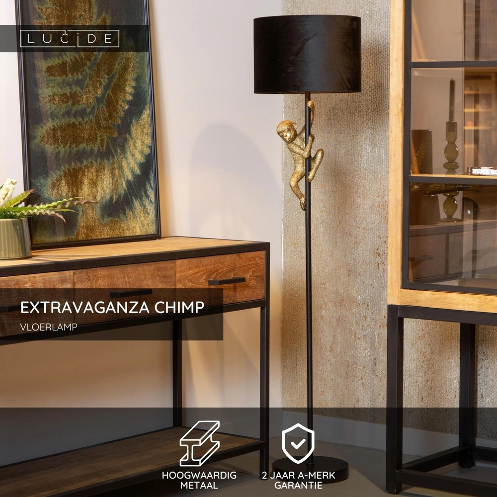 Vloerlamp Extravaganza Chimp aapje zwart met goud Lucide 5411212105332