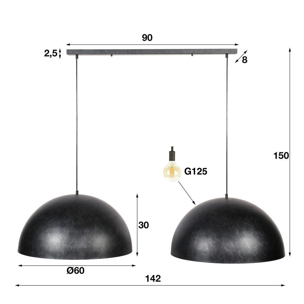 Industriële hanglamp Dome 2x Ø 60cm - charcoal Lyora 8716803512566