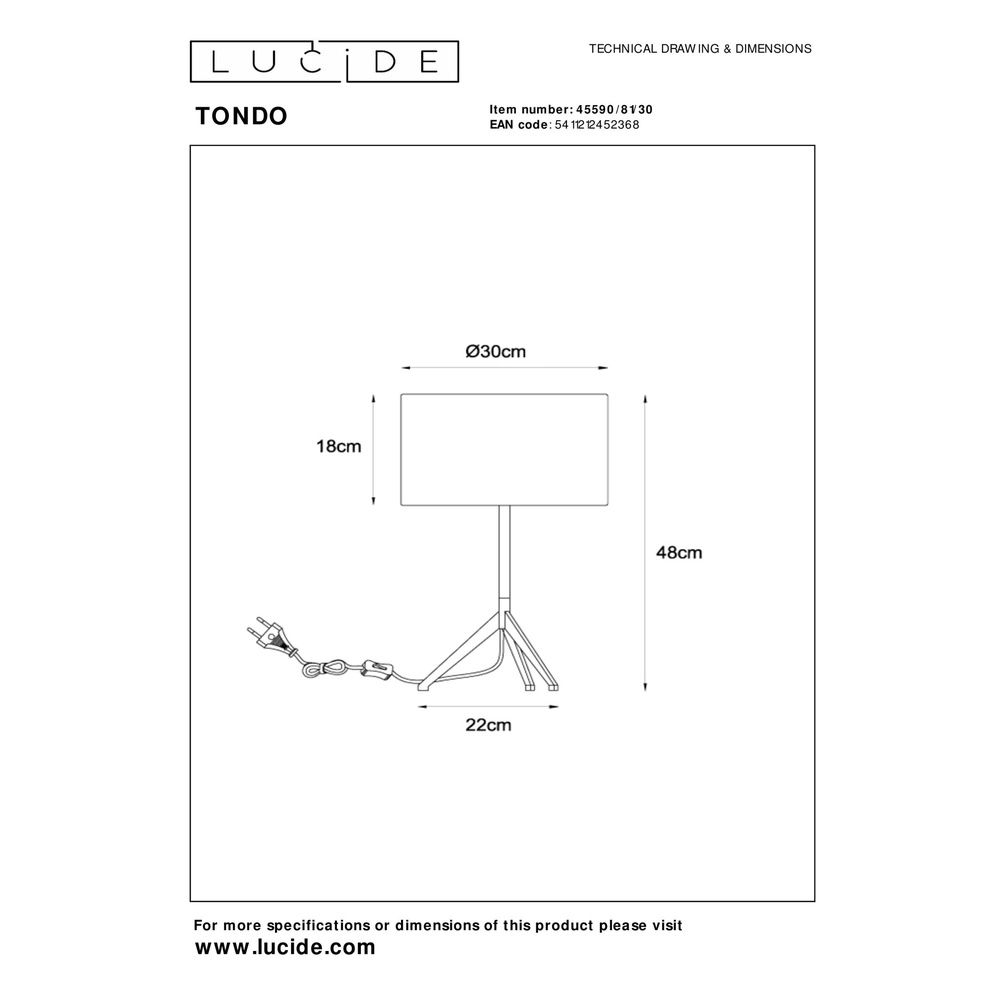 Tripod tafellamp Tondo zwart Lucide 5411212452368