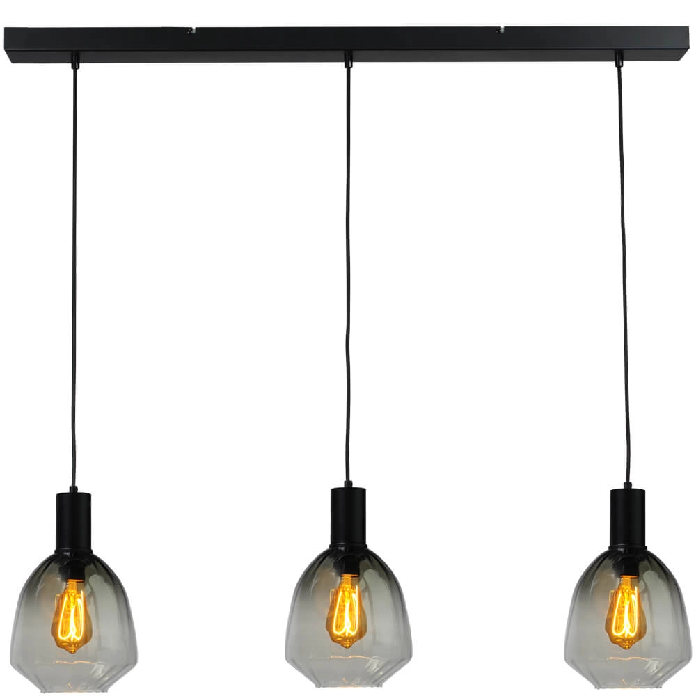 3-lichts hanglamp - zwart - Porto met Nicolette green glazen 3-lichts hanglamp - zwart - Porto met Nicolette green glazen