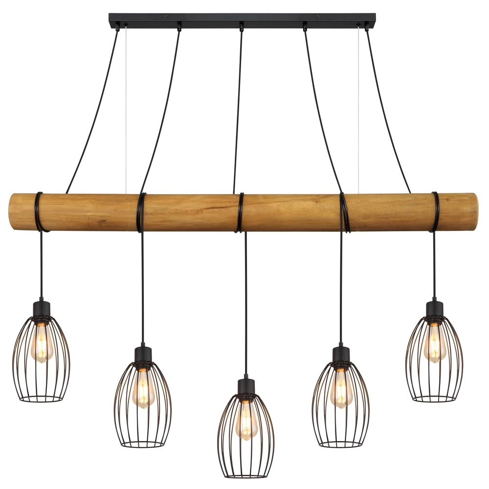 Landelijke hanglamp Berti 5-lichts hout met zwart Globo 9007371586325