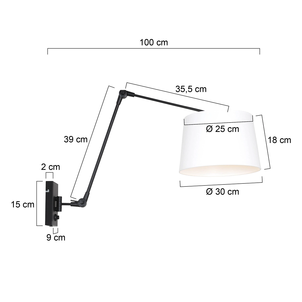 Verstelbare wand schemerlamp Prestige Chic 50cm effen wit met zwart Steinhauer 8712746146561