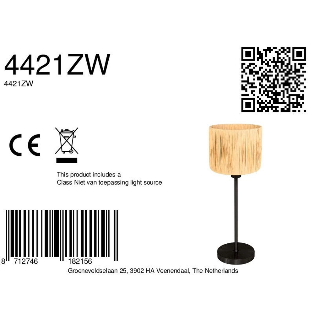 Zwarte tafellamp Noor met stro kap Steinhauer 8712746182156