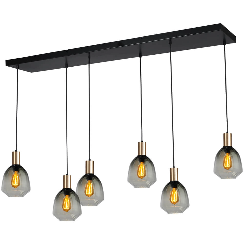 6-lichts hanglamp - goud - Porto met Nicolette green glazen 6-lichts hanglamp - goud - Porto met Nicolette green glazen