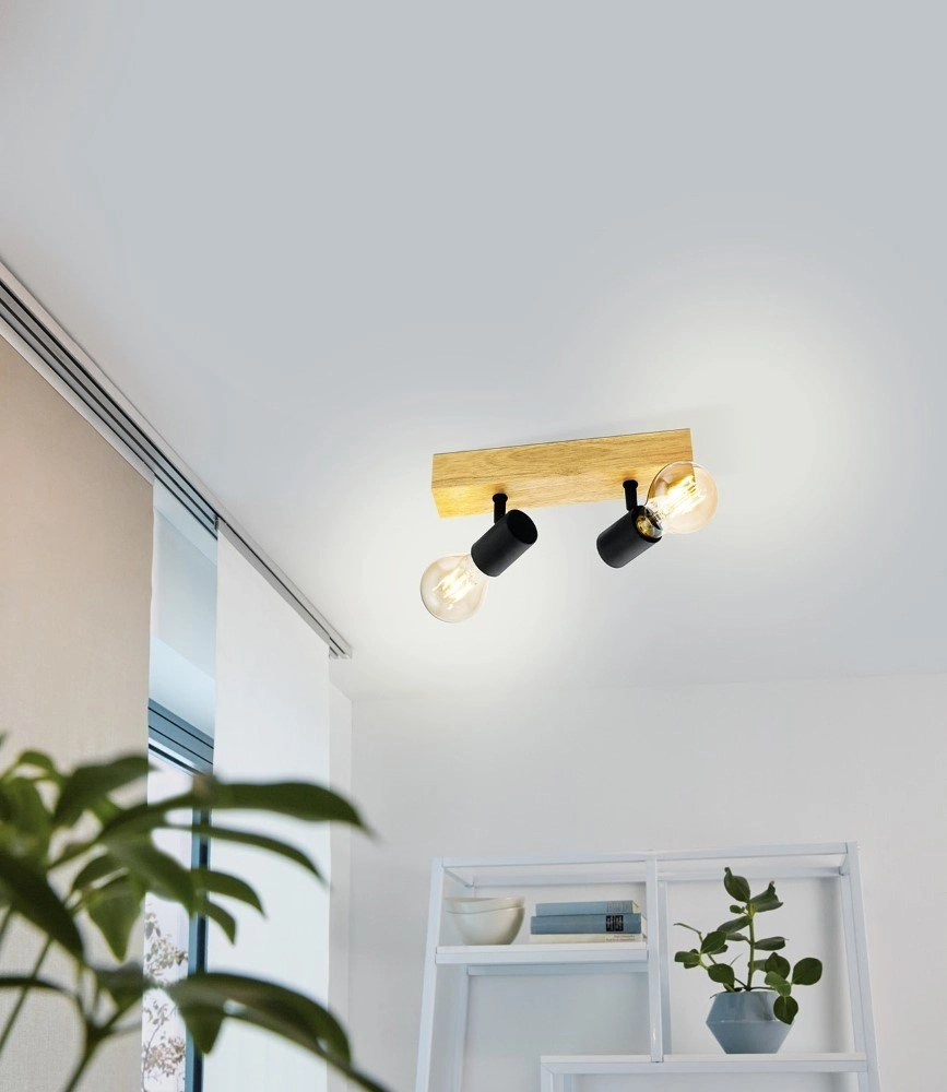 Landelijke plafondlamp Townshend 3 2-lichts zwart met hout Eglo 9002759994785