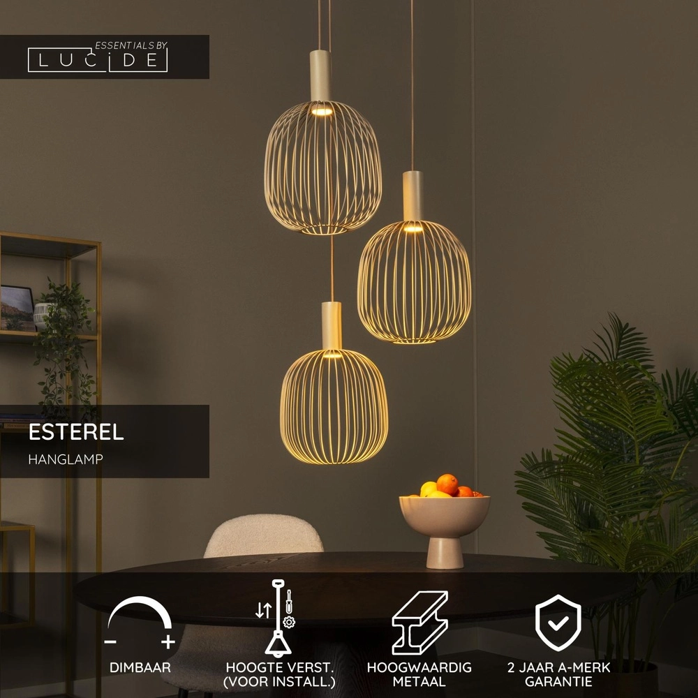 3-lichts hanglamp Esterel zand bruin mini GU10 rond Lucide 5411212212344