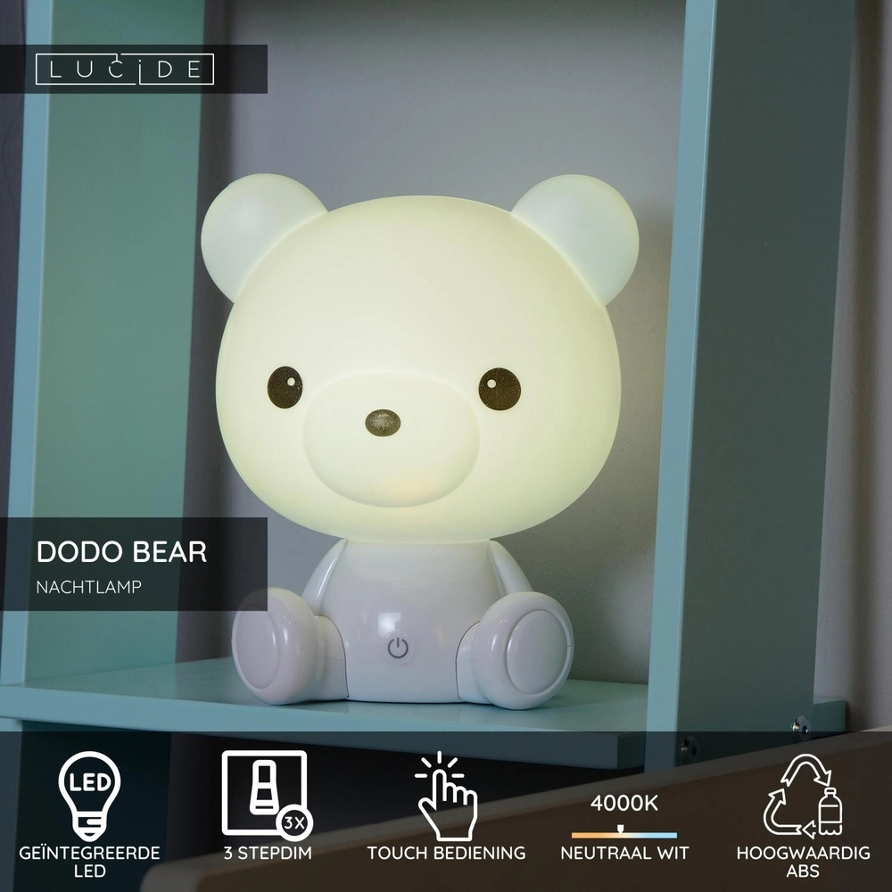 Nachtlampje Dodo Bear kinderkamer wit Lucide 5411212712738