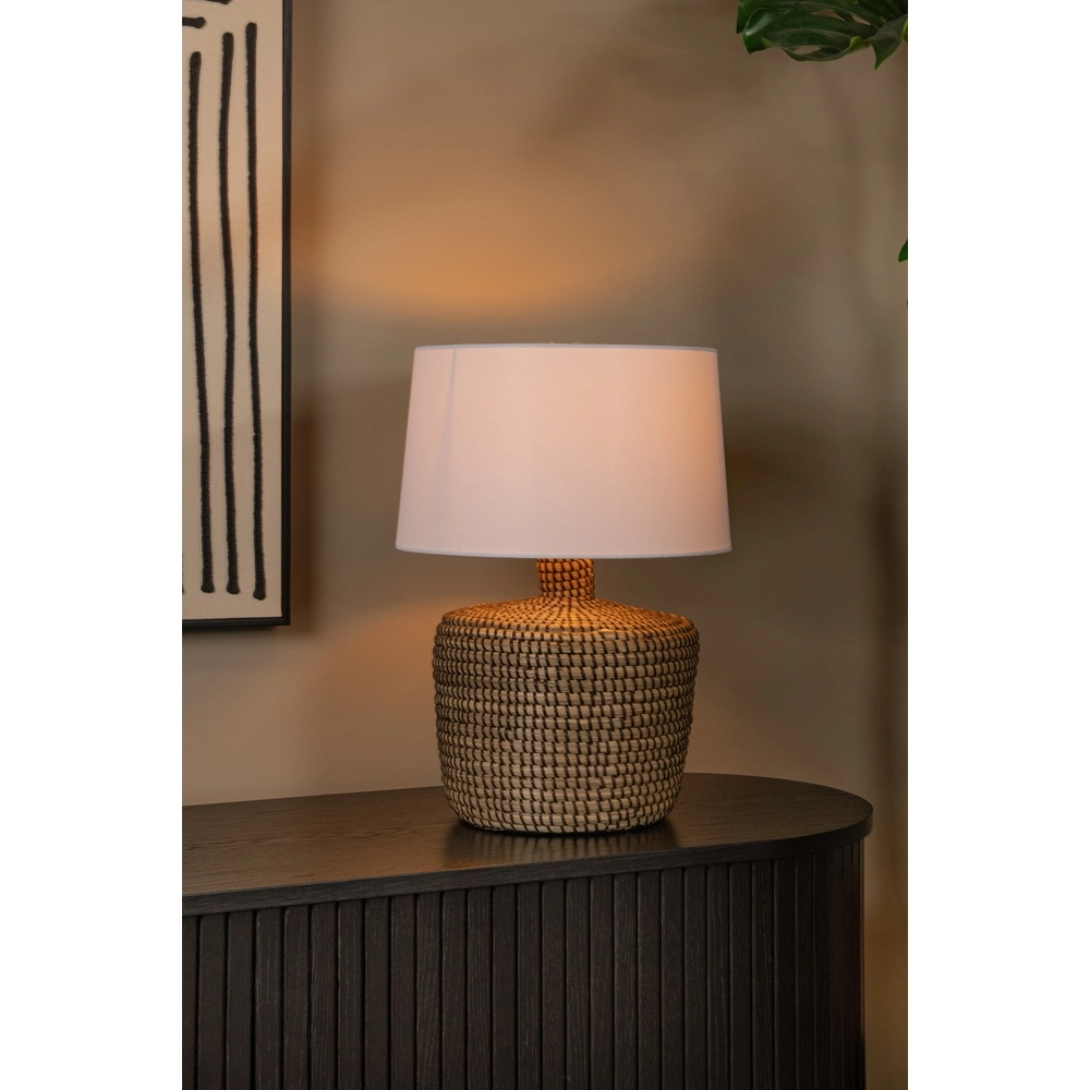 Zeegras schemerlamp Ambala Ø 35cm - bruin met witte kap Premium by Lucide 5411212106100
