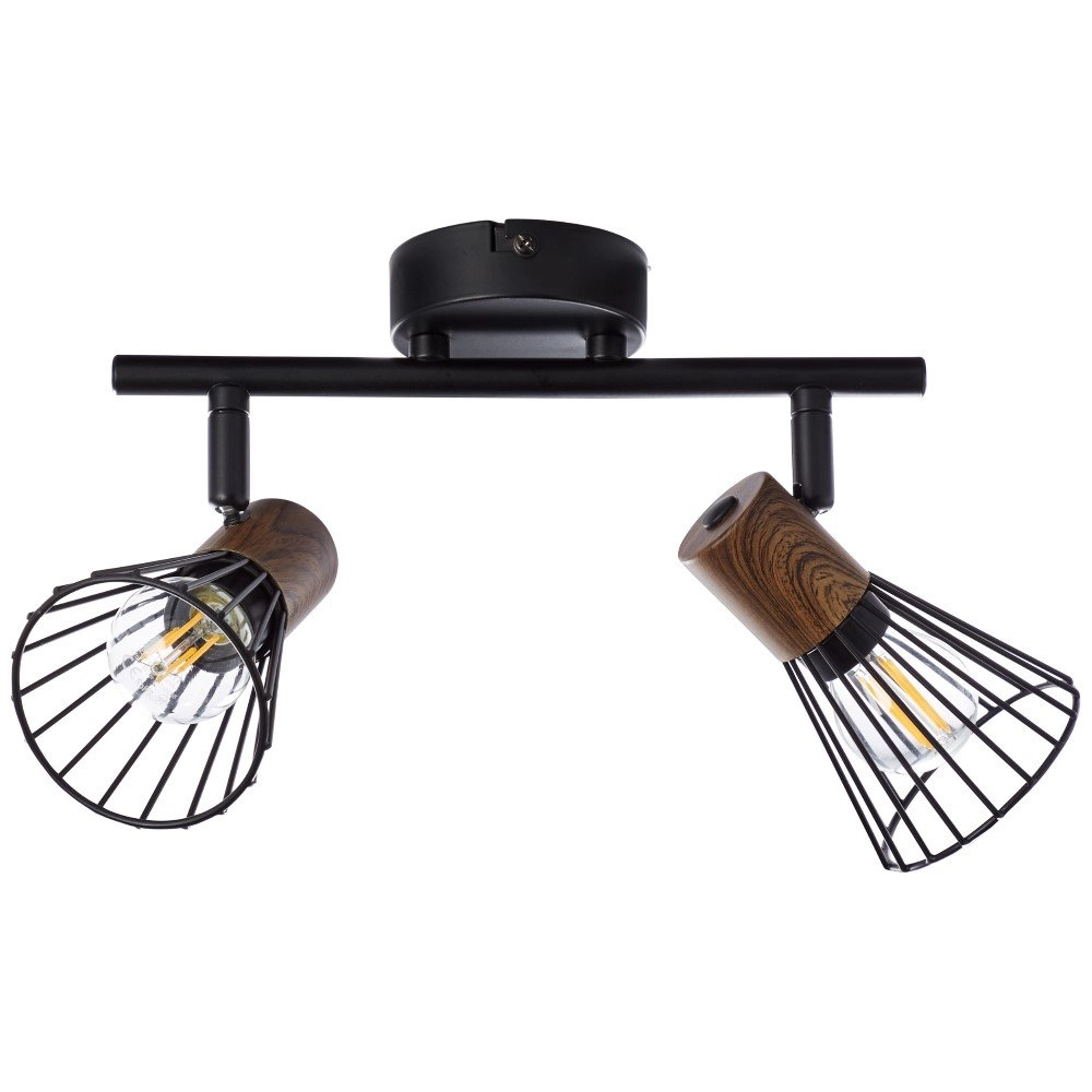 Landelijke plafondlamp Manama 2-lichts zwart met houtbruin Brilliant 4004353326530