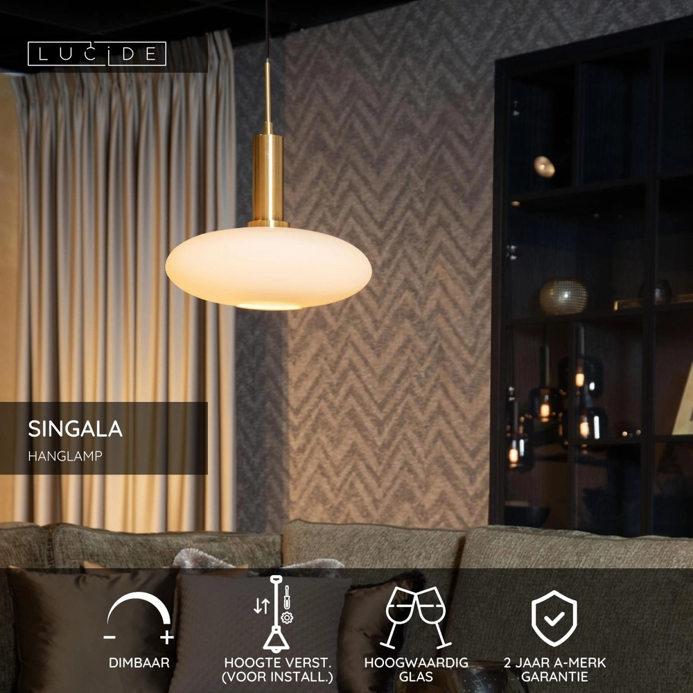 Design hanglamp Singala Ø 30cm goud met wit Lucide 5411212251084