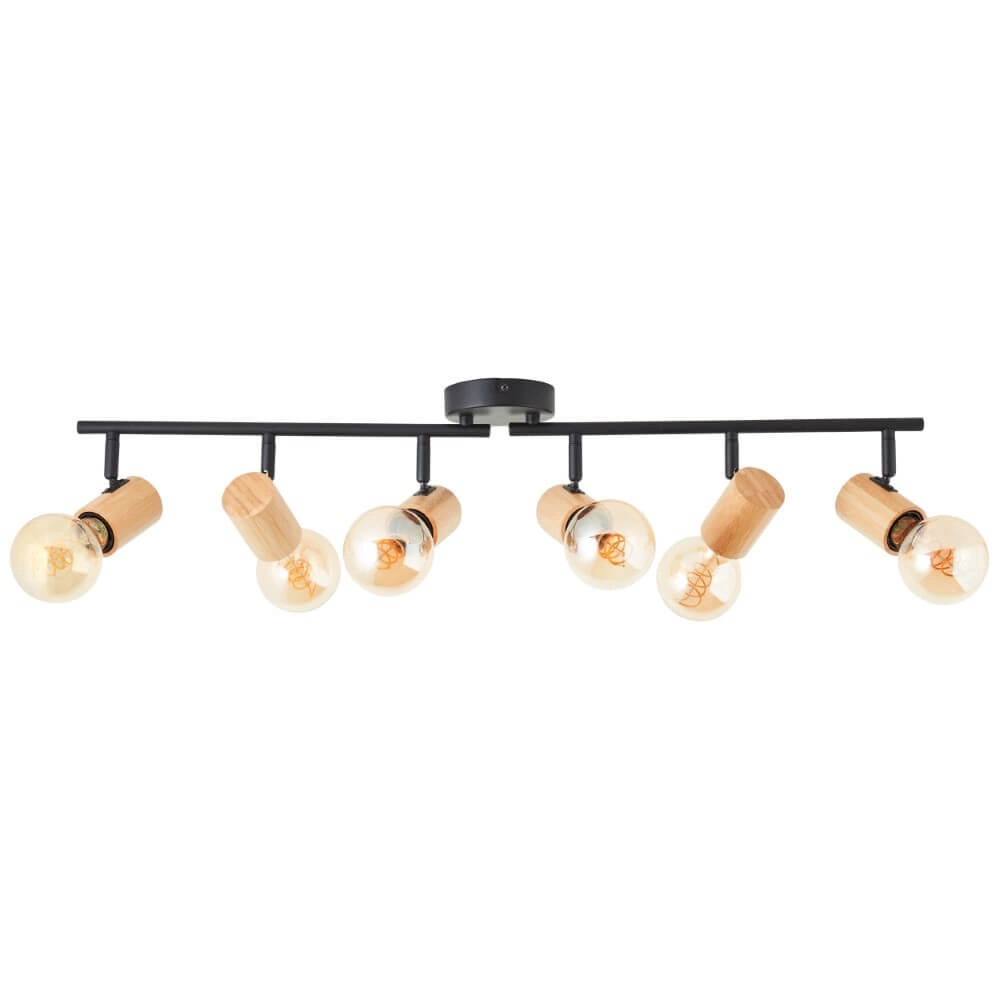 Plafondlamp Kerry 6-lichts zwart met hout Brilliant 4004353409080
