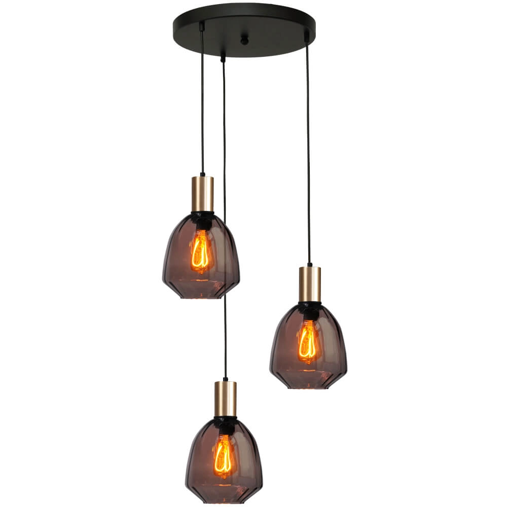 3-lichts vide hanglamp - goud - Porto met Nicolette red glazen 3-lichts vide hanglamp - goud - Porto met Nicolette red glazen