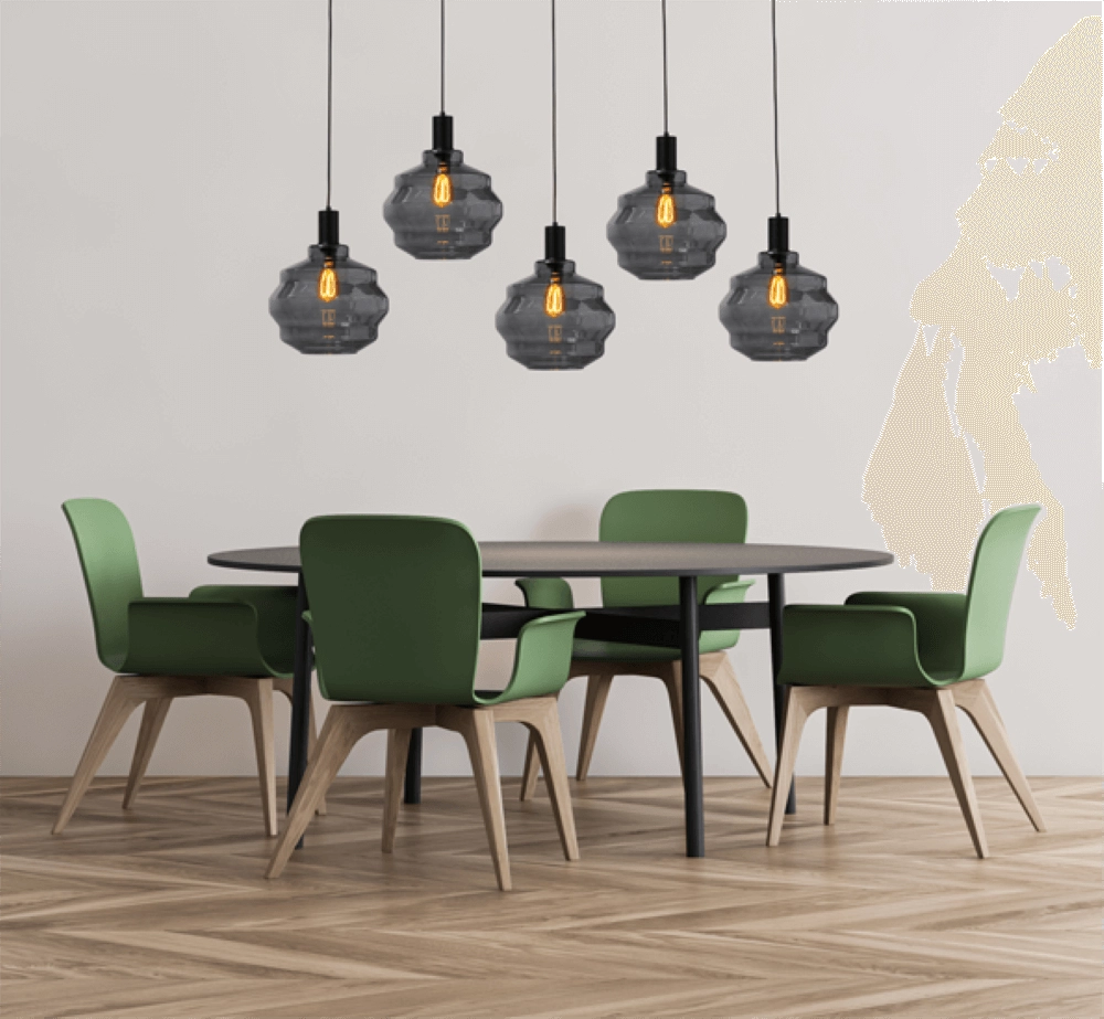 5-lichts hanglamp - zwart - Porto met Ball smoke glazen - Ø 30cm Masterlight 8718121270173