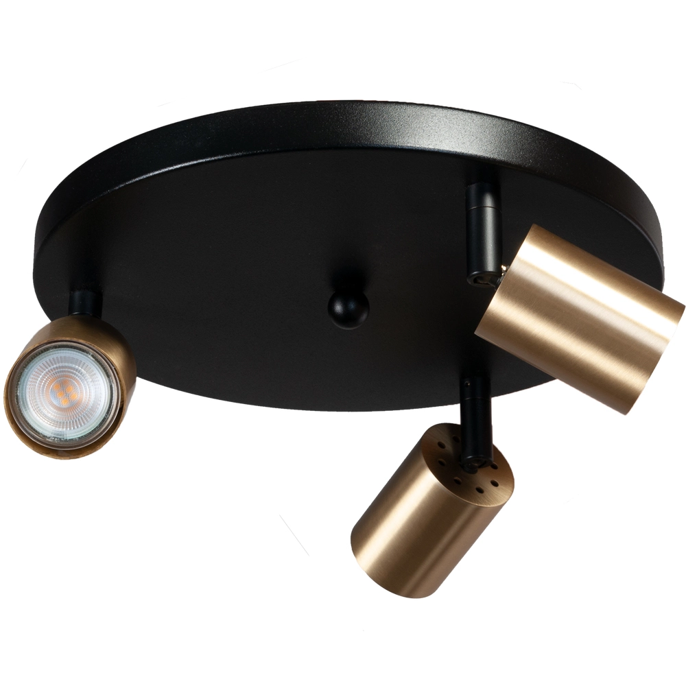 Zwarte plafondlamp Bounce met 3 gouden spots Zwarte plafondlamp Bounce met 3 gouden spots