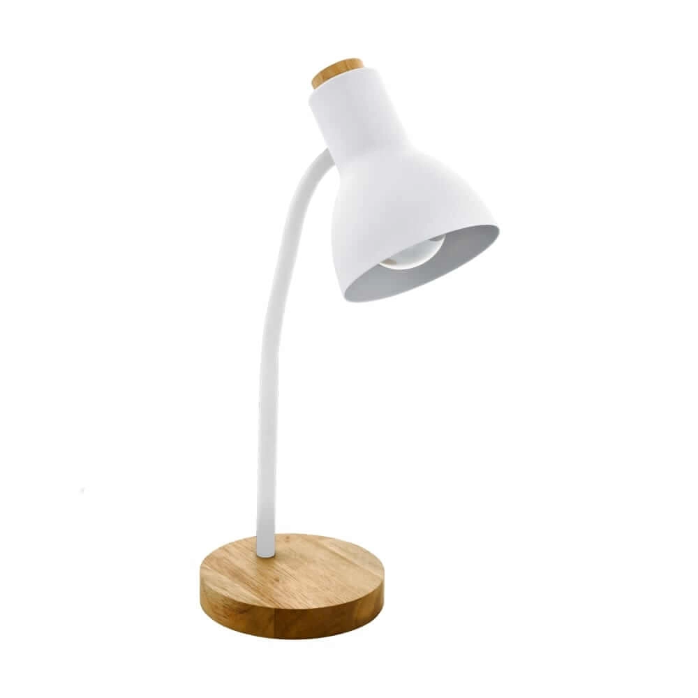 Landelijke bureaulamp Veradal wit met hout