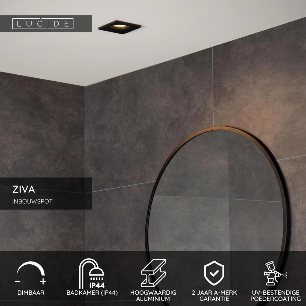 Inbouwspot Ziva IP44 zwart Lucide 5411212092199