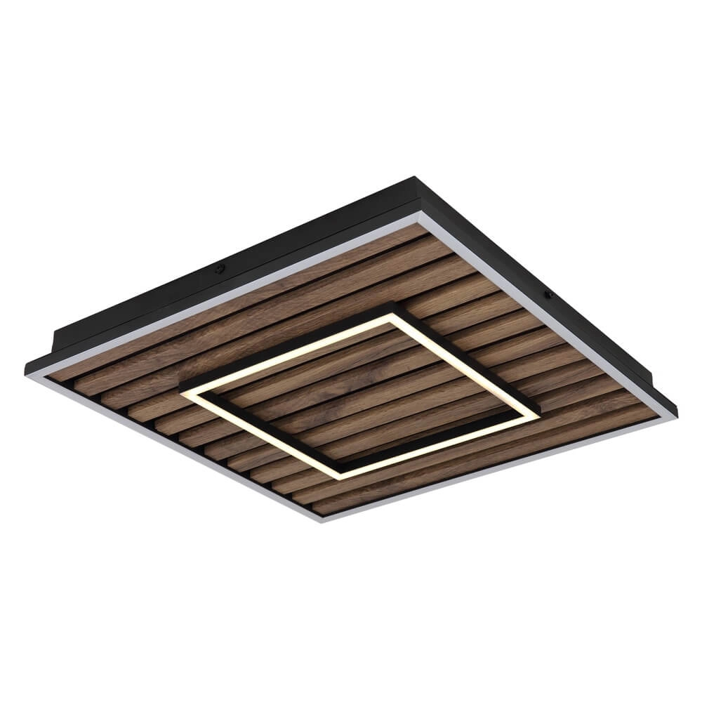 Plafondlamp Woody zwart met hout vierkant Globo 9007371510573