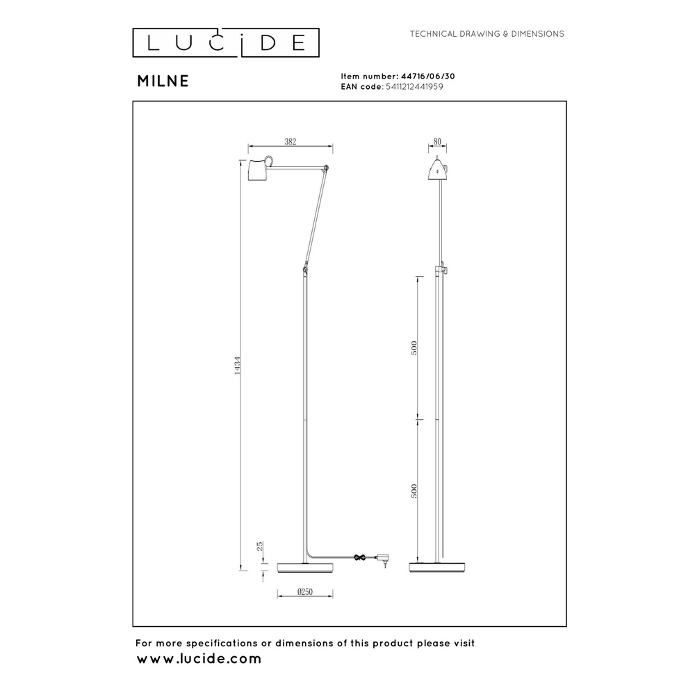 Zwarte leeslamp Milne design Lucide 5411212441959